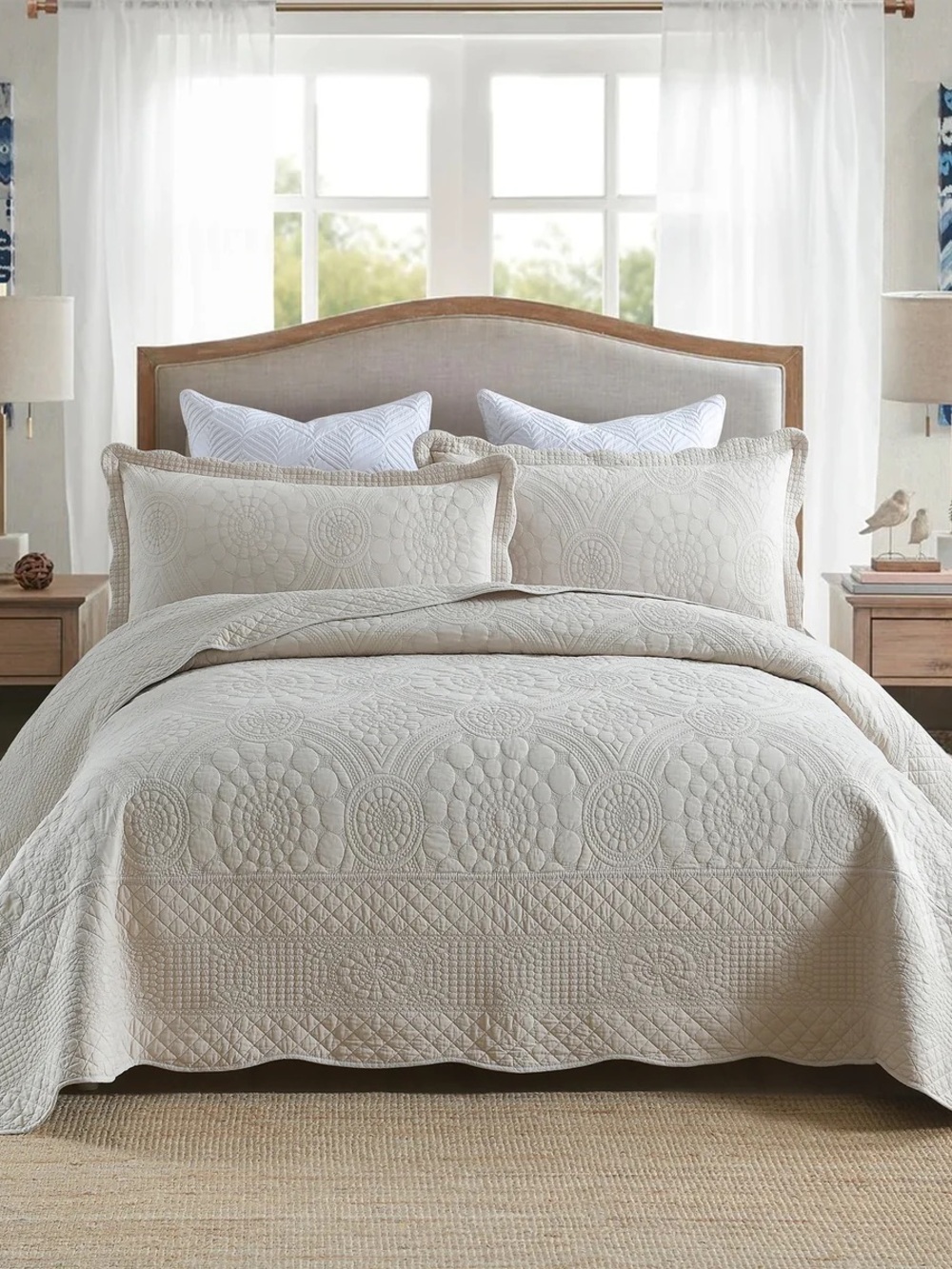 3 PIECE 100% COTTON QUILT SET, OVERSIZED LIGHTWEIGHT QUILTED BEDSPREAD